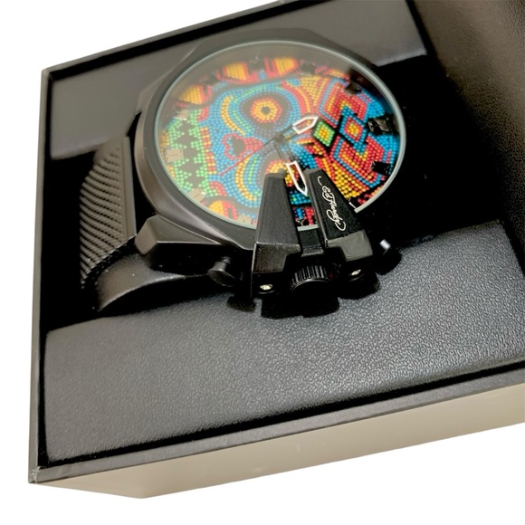 Ed Hardy Skull Men's Mesh Analog Watch Black NWT Multicolor - Picture 3 of 10